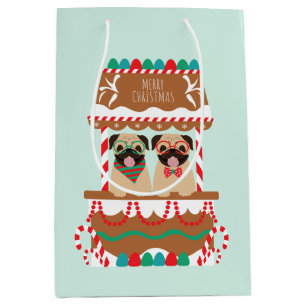 Merry Christmas Pugs Holiday Stand Dogs Medium Gift Bag