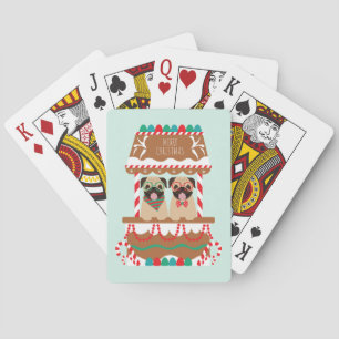 Merry Christmas Pugs Holiday Stand Dogs Playing Cards