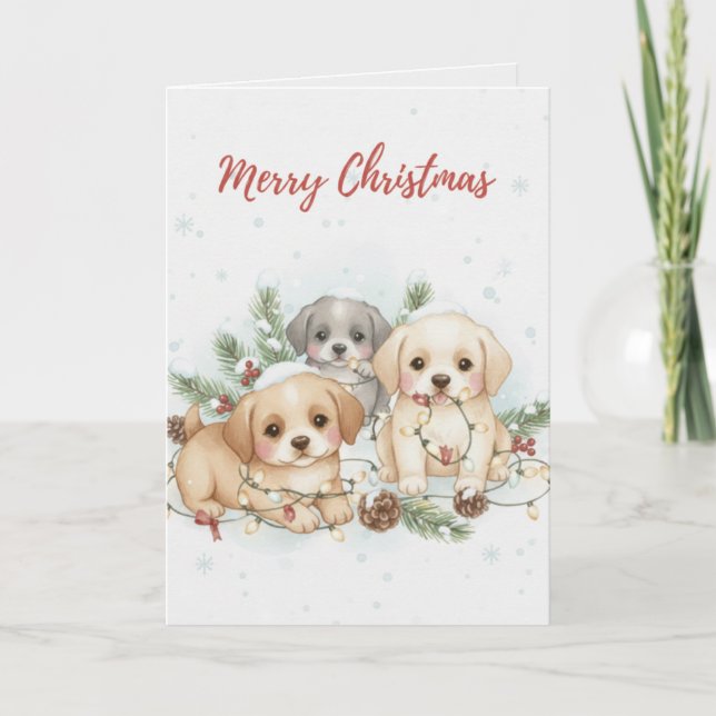Merry Christmas Puppies Card Cute Dog Lover card (Front)
