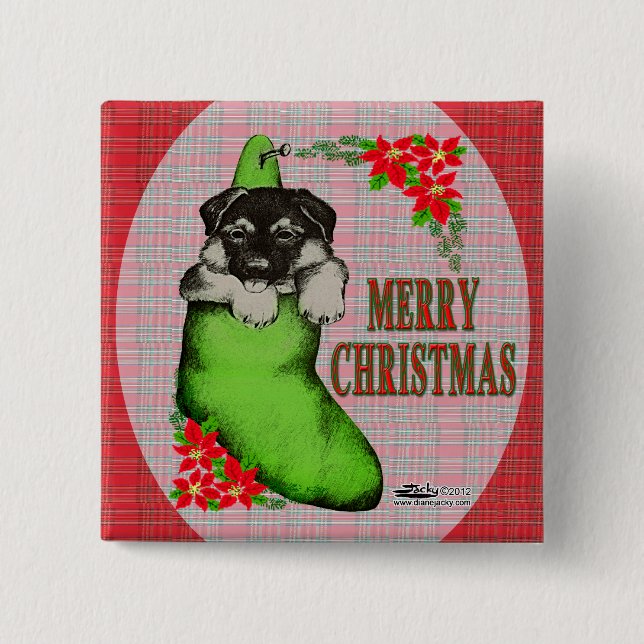 Merry Christmas Puppy 15 Cm Square Badge (Front)