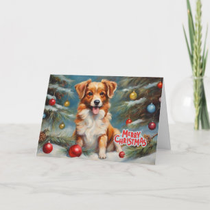 Merry Christmas Puppy and Holiday Ornaments  Card