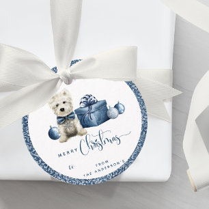 Merry Christmas, Puppy, Blue and Silver Swirl Favour Tags