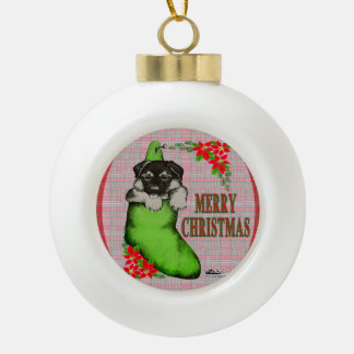 Merry Christmas Puppy Ceramic Ball Christmas Ornament