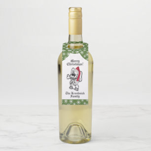 Merry Christmas Puppy Dog with Family Name Bottle Tag