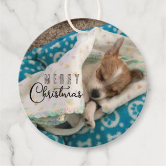 Merry Christmas Puppy Photo Typography Favour Tags