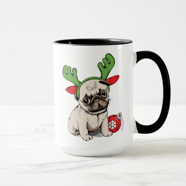 Merry Christmas Puppy Pug Mug (Right)