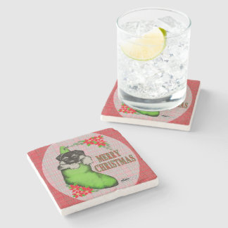 Merry Christmas Puppy Stone Coaster