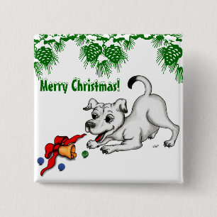 Merry Christmas! Puppy with Bell and Ball 15 Cm Square Badge