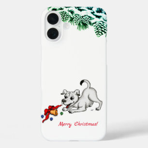 Merry Christmas! Puppy with Bell and Ball iPhone 16 Plus Case