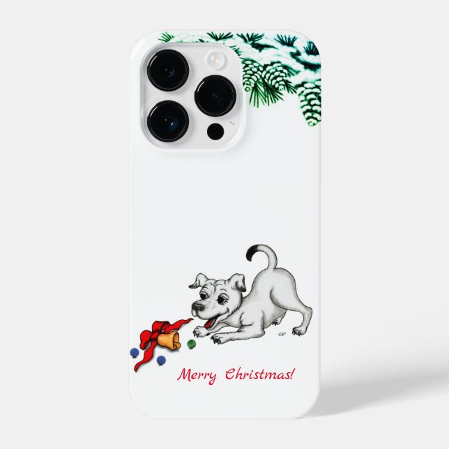 Merry Christmas! Puppy with Bell and Ball iPhone Case (Back)
