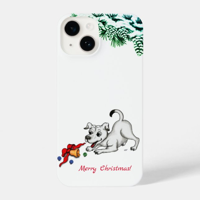 Merry Christmas! Puppy with Bell and Ball iPhone Case (Back)