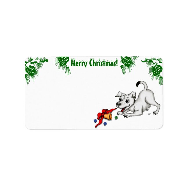 Merry Christmas! Puppy with Bell and Ball Label (Front)
