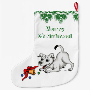 Merry Christmas! Puppy with Bell and Ball Large Christmas Stocking