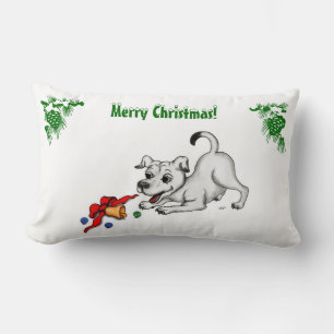Merry Christmas! Puppy with Bell and Ball Lumbar Cushion