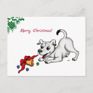 Merry Christmas! Puppy with Bell and Ball Postcard