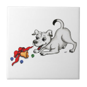 Merry Christmas! Puppy with Bell and Ball Tile