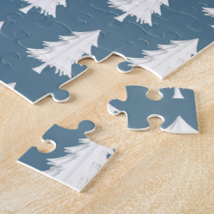 Merry Christmas Purest Pearly White Tree Blue Jigsaw Puzzle