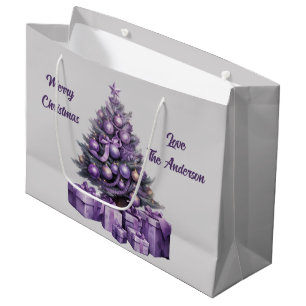 Merry Christmas Purple and Silver Large Gift Bag