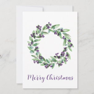 Merry Christmas, purple berrty Christmas wreath Holiday Card