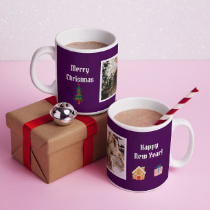 Merry Christmas Purple Family Photo Coffee Mug