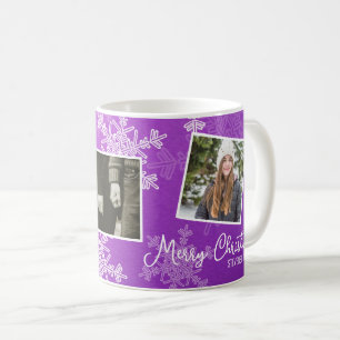 Merry Christmas Purple Snowflakes Photo Collage Coffee Mug