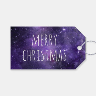 Merry Christmas. Purple space night winter holiday Gift Tags