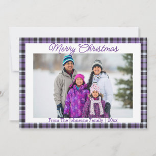 merry christmas purple tartan family photo holiday card