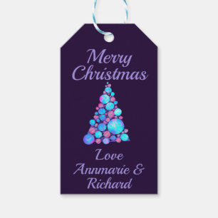 Merry Christmas Purple Tree with Name Gift Tags
