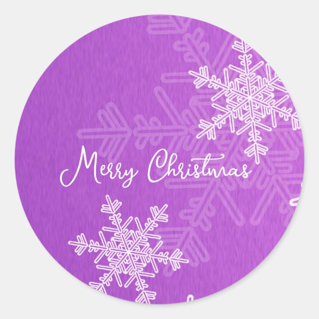 Merry Christmas Purple White Snowflake Minimalist  Classic Round Sticker (Front)