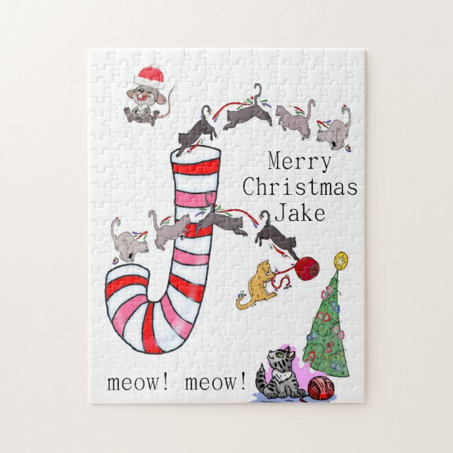 Merry Christmas Puzzle Christmas Cats Mice Cane (Vertical)