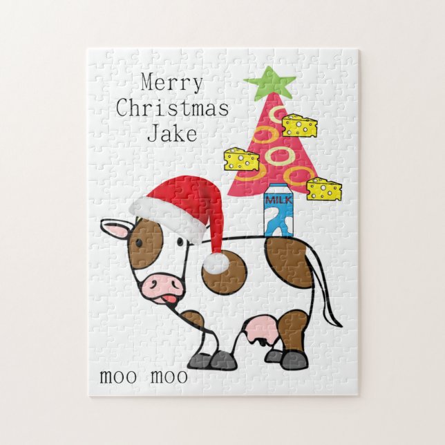 Merry Christmas Puzzle Christmas Cow Cheese  (Vertical)