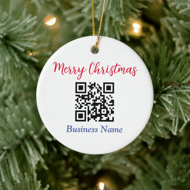 Merry Christmas, QR Code, Business Name, Vs 2 Ceramic Tree Decoration (Tree)