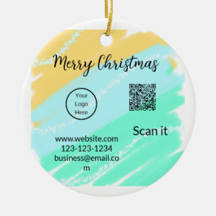 Merry Christmas QR code business yellow green wate Ceramic Tree Decoration