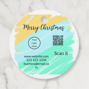 Merry Christmas QR code business yellow green wate Favour Tags