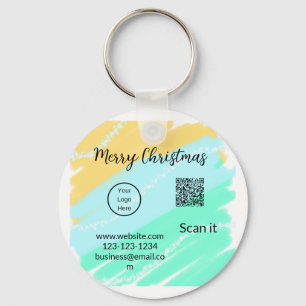 Merry Christmas QR code business yellow green wate Key Ring