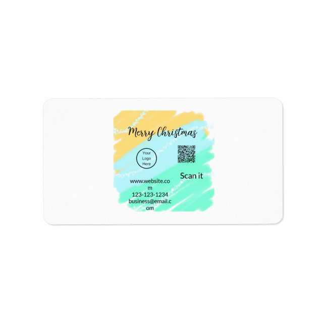 Merry Christmas QR code business yellow green wate Label (Front)