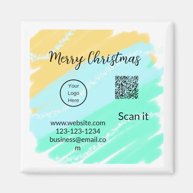 Merry Christmas QR code business yellow green wate Magnet (Front)