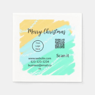 Merry Christmas QR code business yellow green wate Napkin