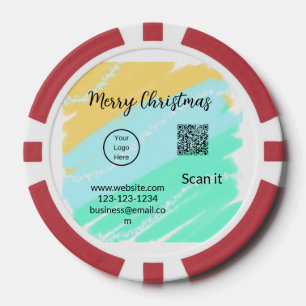Merry Christmas QR code business yellow green wate Poker Chips