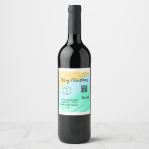 Merry Christmas QR code business yellow green wate Wine Label