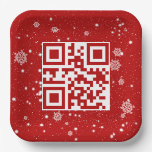 Merry Christmas QR Code On Snowflakes Paper Plate