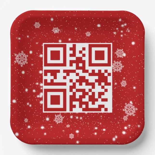 Merry Christmas QR Code On Snowflakes Paper Plate (Front)