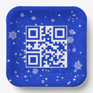 Merry Christmas QR Code On Snowflakes Paper Plate