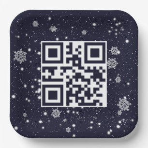 Merry Christmas QR Code On Snowflakes Paper Plate
