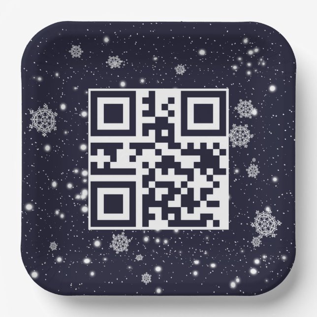 Merry Christmas QR Code On Snowflakes Paper Plate (Front)