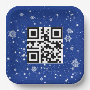Merry Christmas QR Code On Snowflakes Paper Plate