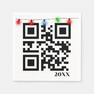 Merry Christmas QR Code With String Lights Napkin