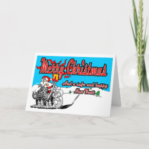 Merry Christmas Quad Snow Bike Santa! Holiday Card