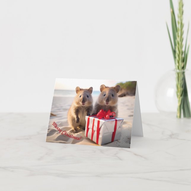 Merry Christmas Quokkas at the Beach -  Card (Front)