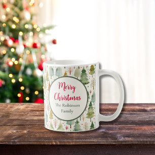 Merry Christmas Quote Name Seasonal Forest Trees Coffee Mug